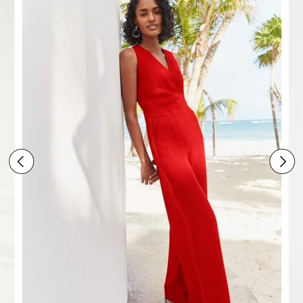 Boden Red Sleeveless V-Neck Wide-Leg Jumpsuit